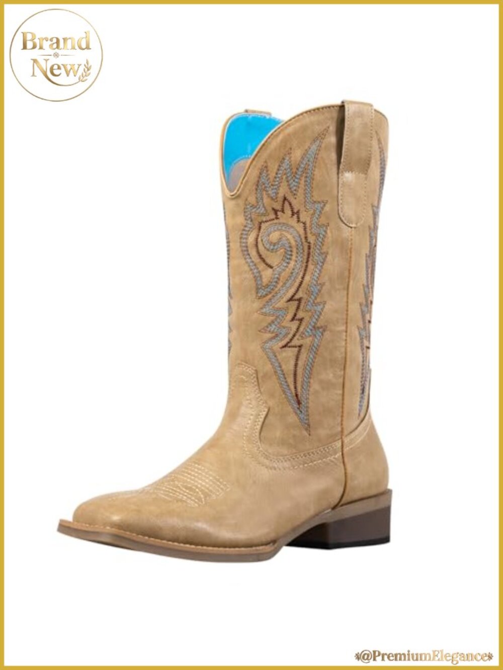 Wide Calf Square Toe Western Cowboy Boots Faux Leather Mid-Calf